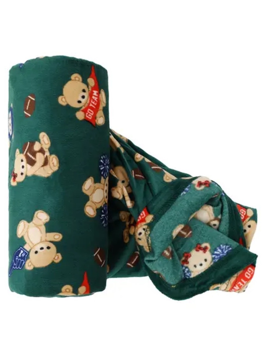 Plush Green Teddy Bear Fleece Throw Blanket